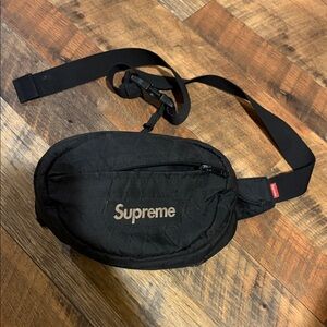 Supreme Black Quilted Waist Pack with Logo